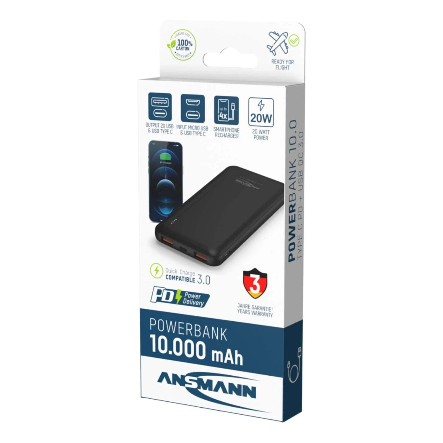 ANSMANN 10,000mAh Type-C 20W PD Power Bank - Image 11