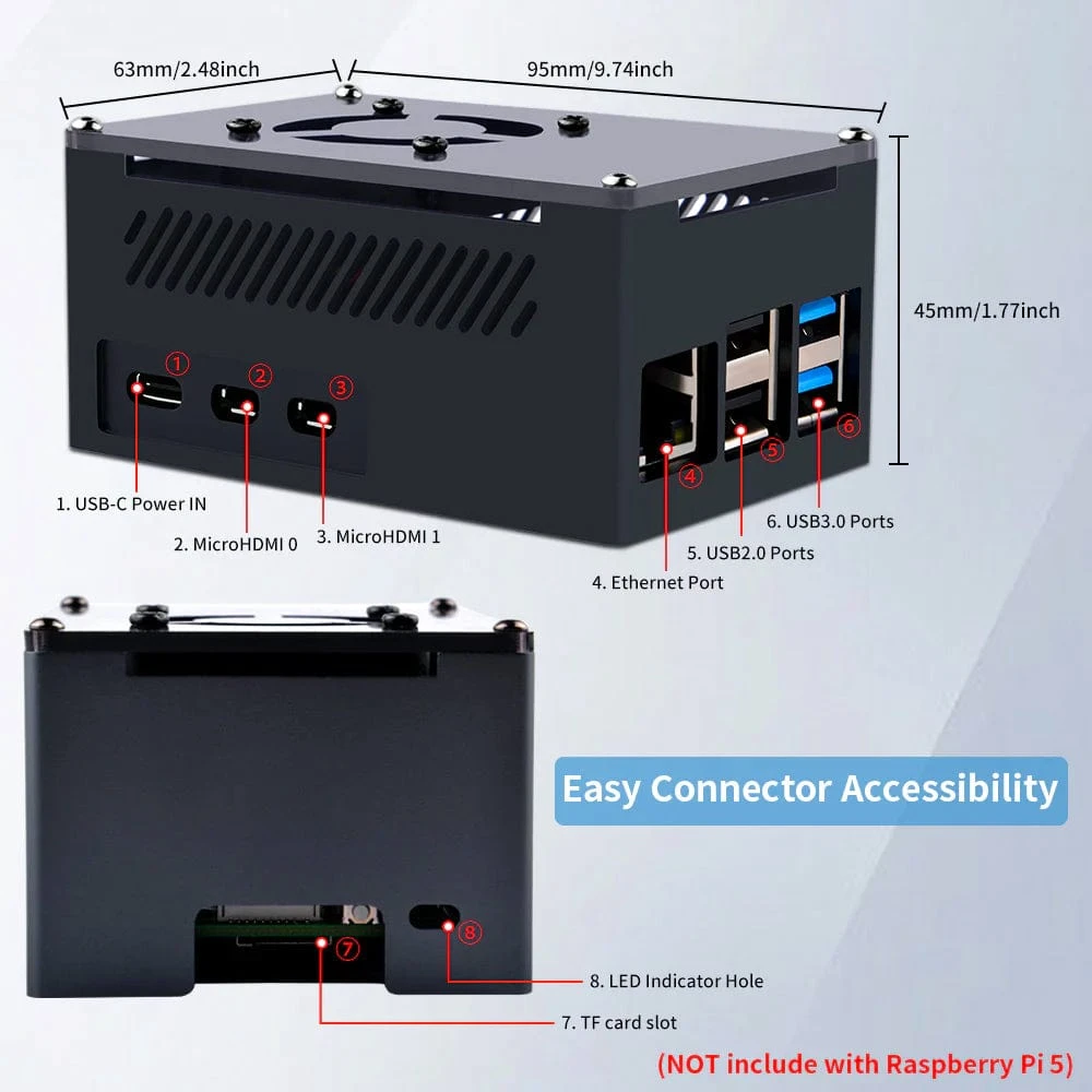 Tall Aluminium Cooling Case For Raspberry Pi 5 5 Tall Aluminium Cooling Case For Raspberry Pi 5 - Image 3
